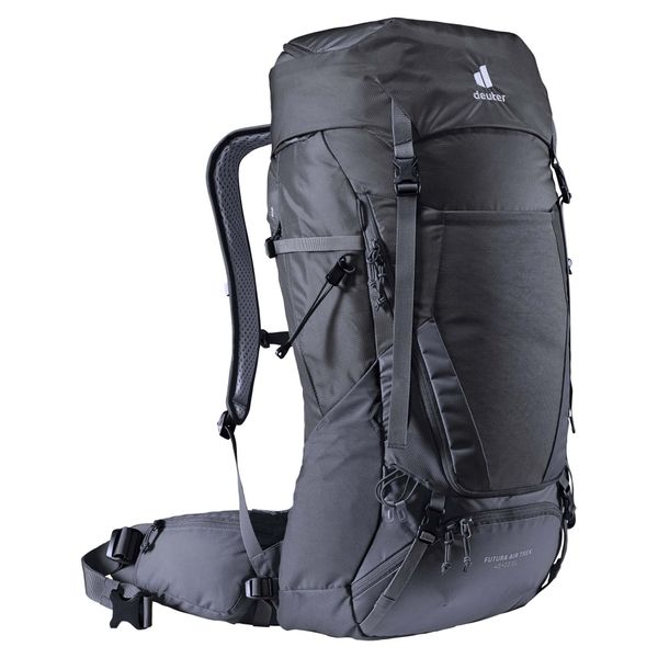 Plecak trekkingowy damski Deuter Futura Air Trek 45+10 SL. Czarne plecaki damskie Deuter, w ażurowe wzory, z materiału, klasyczne. Za 874.49 zł.