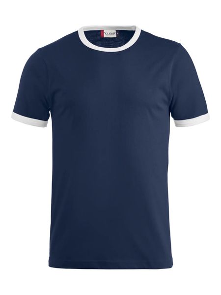 Clique Koszulka Nome unisex z bawełny przedkurczonej, kontrastowy dekolt – navy. Niebieskie t-shirty damskie CLIQUE, xl, bez wzorów, z bawełny, bez kołnierzyka. Za 101.08 zł.