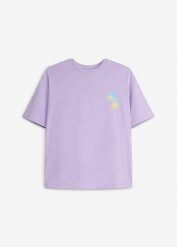 T-shirt oversize z czystej bawełny organicznej. Fioletowe koszulki dziewczęce bonprix, bez wzorów, z bawełny, bez ramiączek. Za 39.99 zł.