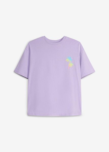 T-shirt oversize z czystej bawełny organicznej. Fioletowe koszulki dziewczęce bonprix, bez wzorów, z bawełny, bez ramiączek. Za 39.99 zł.