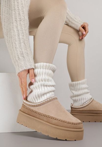 Ciemnobeżowe Śniegowce z Futrzanym Ociepleniem na Platformie Reiandea. Brązowe śniegowce damskie Renee, z futra. Za 59.99 zł.