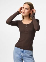 Pieces Koszulka w kolorze brązowym rozmiar: L. Brązowe t-shirty damskie Pieces, l, bez wzorów, z bawełny, bez kołnierzyka. Za 72.95 zł.