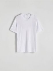 Bawełniany t-shirt regular - biały. Białe t-shirty męskie Reserved, l, bez wzorów, z bawełny, bez kołnierzyka. Za 69.99 zł.