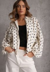 Jasnobeżowa Nietoperzowa Bluza z Wiskozą w Kropki z Kołnierzykiem Meze. Brązowe bluzy bez kaptura damskie Renee, l, z jeansu. Za 199.99 zł.