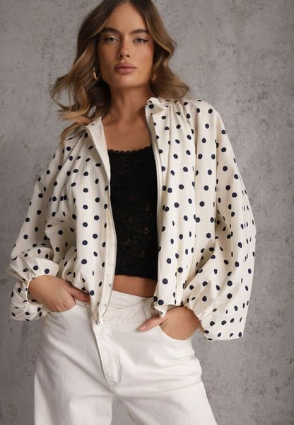 Jasnobeżowa Nietoperzowa Bluza z Wiskozą w Kropki z Kołnierzykiem Meze. Brązowe bluzy bez kaptura damskie Renee, l, z jeansu. Za 179.99 zł.