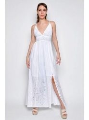 H.H.G. Sukienka w kolorze białym rozmiar: XL. Białe sukienki damskie H.H.G., xl, bez wzorów, z bawełny, bez kołnierzyka, bez ramiączek, maxi. Za 78.47 zł.