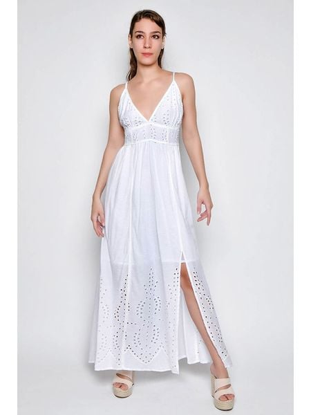 H.H.G. Sukienka w kolorze białym rozmiar: XL. Białe sukienki damskie H.H.G., xl, bez wzorów, z bawełny, bez kołnierzyka, bez ramiączek, maxi. Za 78.47 zł.