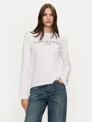 Tommy Hilfiger Bluzka Logo WW0WW43620 Biały Regular Fit. Białe bluzki damskie Tommy Hilfiger, xs, bez wzorów, z bawełny, bez ramiączek. Za 159.99 zł.