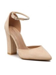 DeeZee Półbuty KL-091201-01 Beżowy. Brązowe półbuty damskie DeeZee, bez wzorów, z materiału, bez obcasa, na obcasie. Za 119.99 zł.