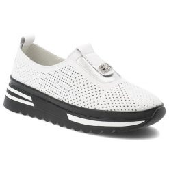Półbuty damskie S.Barski, ze skóry naturalnej licowej ażurowa cholewka wsuwane gruba podeszwa casual, białe, LR61-7092. Białe półbuty damskie S.BARSKI, z aplikacjami, ze skóry, casualowe, bez obcasa, na płaskiej podeszwie. Za 189.00 zł.