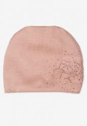Różowa Czapka Beanie z Kaszmirem w Cyrkonie Roccio. Czerwone czapki zimowe damskie Born2be, z dzianiny. Za 59.99 zł.