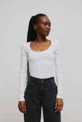 Dopasowany top z długim rękawem w kolorze CLASSIC WHITE - LITE -L. Białe topy damskie Marsala, l, bez wzorów, z bawełny, bez kołnierzyka. Za 159.90 zł.