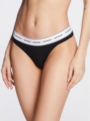 Guess Stringi Carrie O97E04 KBBU1 Czarny. Czarne stringi damskie Guess, xl, z aplikacjami, z bawełny. Za 69.99 zł.