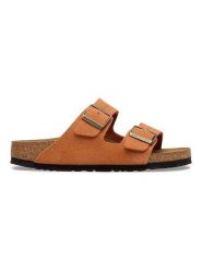 Birkenstock Skórzane klapki "Arizona" w kolorze pomarańczowym rozmiar: 40. Pomarańczowe klapki damskie Birkenstock, bez wzorów, ze skóry, bez obcasa. Za 412.34 zł.
