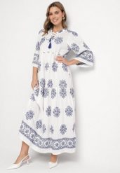 Biała Sukienka z Wiskozą w Stylu Boho z Wiązaniem i Haftem Alinaria. Białe sukienki damskie Born2be, na co dzień, na lato, m, bez wzorów, z wiskozy, boho, bez kołnierzyka, bez ramiączek, maxi, kopertowe. W wyprzedaży za 175.99 zł.