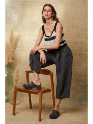 Fleur de Lin Lniane spodnie "Erus" w kolorze antracytowym rozmiar: XL. Czarne spodnie materiałowe damskie Fleur de Lin, bez wzorów, ze lnu. Za 143.99 zł.