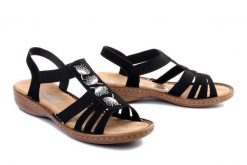 RIEKER 60875-00 black, sandały damskie. Czarne sandały damskie Rieker, bez wzorów, bez obcasa. Za 209.93 zł.