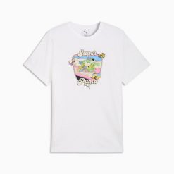 Koszulka sportowa męska Puma GRAPHIC SUPER PUMA SOUVENIR 63443302. Białe t-shirty sportowe męskie Puma, m, z gumy, bez ramiączek. Za 115.54 zł.