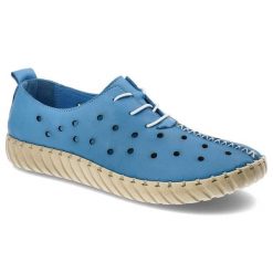 Niebieskie Półbuty Artiker Damskie Skórzane Modne Buty. Niebieskie półbuty damskie Artiker, w ażurowe wzory, z materiału, bez obcasa. Za 165.00 zł.