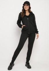 Czarny Komplet Dresowy z Bawełną Bluza z Kapturem i Spodnie Jogger Sinaria. Czarne bluzy z kapturem damskie Born2be, l, z bawełny. Za 149.99 zł.