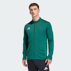 Bluza dresowa Entrada26. Białe bluzy sportowe męskie Adidas, z aplikacjami, z dresówki, sportowe, bez kołnierzyka, bez ramiączek. Za 121.99 zł.