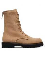 Max Mara Trzewiki Bakerzipwk 2524796012600 Brązowy. Brązowe botki damskie Max Mara, z materiału, bez obcasa, na płaskiej podeszwie, bez zapięcia. Za 2,879.00 zł.