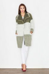Szykowny Zielony Wełniany Płaszcz bez Zapięcia. Zielone płaszcze damskie Figl, l, bez wzorów, z materiału, eleganckie. Za 349.00 zł.