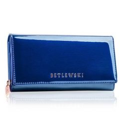 Portfel damski BETLEWSKI niebieski ZBPD-BS-106. Niebieskie portfele damskie Betlewski, bez wzorów, z lakierowanej skóry. Za 139.00 zł.