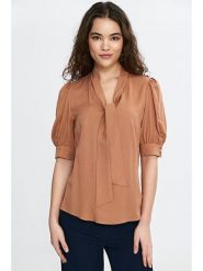 Nife Bluzka w kolorze jasnobrązowym rozmiar: 42. Brązowe bluzki damskie Nife, bez wzorów, z wiskozy, bez kołnierzyka, bez ramiączek. Za 150.45 zł.