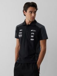 4F Koszulka polo slim męska - czarna L. Czarne koszulki polo męskie 4f, l, bez wzorów, z dzianiny, bez ramiączek. Za 99.99 zł.