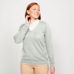 Sweter do golfa damski Inesis MW100. Szare golfy damskie INESIS, l, bez wzorów, z bawełny, bez ramiączek. W wyprzedaży za 49.99 zł.
