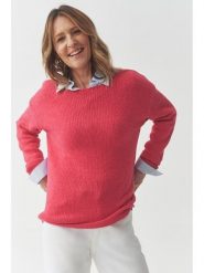TATUUM Sweter "Alya" w kolorze koralowym rozmiar: XL. Czerwone swetry klasyczne damskie Tatuum, xl, ze splotem, bez kołnierzyka. Za 179.22 zł.