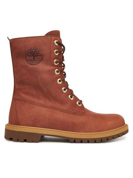 Timberland Trzewiki Premium 8-Inch Waterproof TB0A43MXEM41 Brązowy. Brązowe botki damskie Timberland, ze skóry, bez obcasa, na płaskiej podeszwie, bez zapięcia. Za 899.99 zł.
