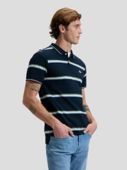 MESKA KOSZULKA LEE PIQUE POLO LIME ICE NAVY STRIPE 112376485. Niebieskie koszulki polo męskie Lee, s, bez wzorów, bez ramiączek. Za 89.99 zł.