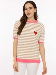 Zwillingsherz Koszulka "Stripes & Heart" w kolorze beżowym rozmiar: onesize. Brązowe bluzki damskie Zwillingsherz, bez wzorów, bez kołnierzyka. Za 146.45 zł.