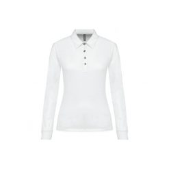 Damska koszulka polo z długim rękawem Kariban. Białe bluzki damskie KARIBAN, bez wzorów, bez kołnierzyka, bez ramiączek. Za 138.50 zł.
