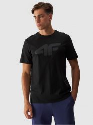 4F T-shirt regular z nadrukiem męski - czarny M. Czarne t-shirty męskie 4f, m, bez wzorów, z bawełny, bez kołnierzyka. Za 59.99 zł.