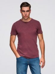 T-shirt męski z efektem sprania – burgundowy V3. Czerwone t-shirty męskie Ombre Clothing, na lato, m, bez wzorów, z bawełny, bez kołnierzyka. Za 149.99 zł.
