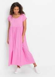 Sukienka T-shirtowa z bawełny organicznej. Niebieskie sukienki damskie bonprix, bez wzorów, z bawełny, bez kołnierzyka, bez ramiączek. Za 129.99 zł.