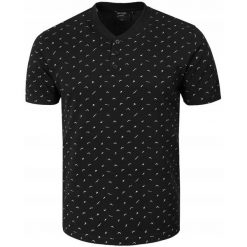 Męski T-Shirt, Dekolt z Guzikami - Pako Jeans - Czarny, Drobny Wzór. Czarne t-shirty męskie Pako Jeans, l, bez wzorów, z bawełny, bez kołnierzyka. Za 89.00 zł.