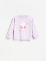 Bluza z haftem Marvel - lawendowy. Fioletowe bluzy i bluzki niemowlęce Reserved, bez wzorów, z bawełny, bez ramiączek, bez kaptura. Za 39.99 zł.