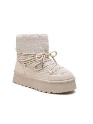 Foreverfolie Botki zimowe w kolorze beżowym rozmiar: 39. Brązowe botki damskie Foreverfolie, na zimę, z materiału, bez obcasa, na platformie, bez zapięcia. Za 131.12 zł.