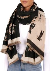 X2 Szalik Cashmirillo 70 x 200 cm - wzór w koty - Czarny. Brązowe szaliki i kominy damskie X2, na jesień, bez wzorów, z kaszmiru. Za 119.00 zł.