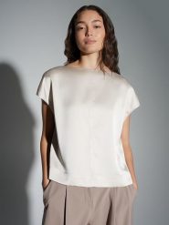 OPUS Bluzka "Festiva" w kolorze kremowym rozmiar: 40. Brązowe bluzki damskie Opus, bez wzorów, bez kołnierzyka, bez ramiączek. Za 176.50 zł.