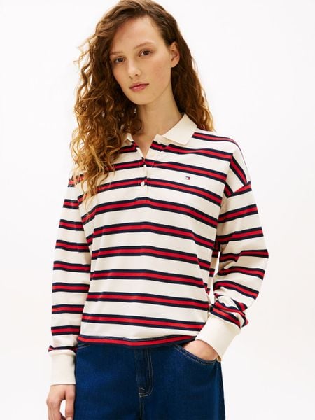 Tommy Hilfiger koszulka polo z długim rękawem Kobiety Bawełna czerwony|biały|niebieski, M. Białe bluzki sportowe damskie Tommy Hilfiger, m, z bawełny, bez kołnierzyka, bez ramiączek. Za 329.95 zł.