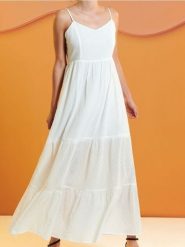 Sukienka midi z efektem stopniowania - biały. Białe sukienki damskie Sinsay, l, bez wzorów, ze skóry, bez kołnierzyka, bez ramiączek, midi. Za 69.99 zł.