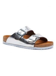 Comfortfusse Skórzane klapki w kolorze srebrnym rozmiar: 40. Szare klapki damskie Comfortfusse, bez wzorów, bez obcasa. Za 214.95 zł.