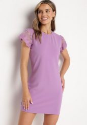 Fioletowa Dopasowana Sukienka z Koronkowym Rękawkiem Cidariana. Fioletowe sukienki damskie Born2be, na imprezę, m, bez wzorów, z koronki, eleganckie, bez kołnierzyka, bez ramiączek, mini, dopasowane. W wyprzedaży za 63.99 zł.