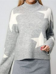 Sweter ze wzorem w gwiazdy - szary. Szare swetry klasyczne damskie Sinsay, l, bez kołnierzyka. Za 59.99 zł.