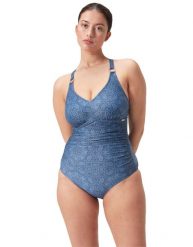 Kostium kąpielowy jednoczęściowy z dekoltem V dla kobiet Speedo Eco Print. Niebieskie stroje jednoczęściowe damskie Speedo, bez wzorów, moda ciążowa. Za 370.50 zł.